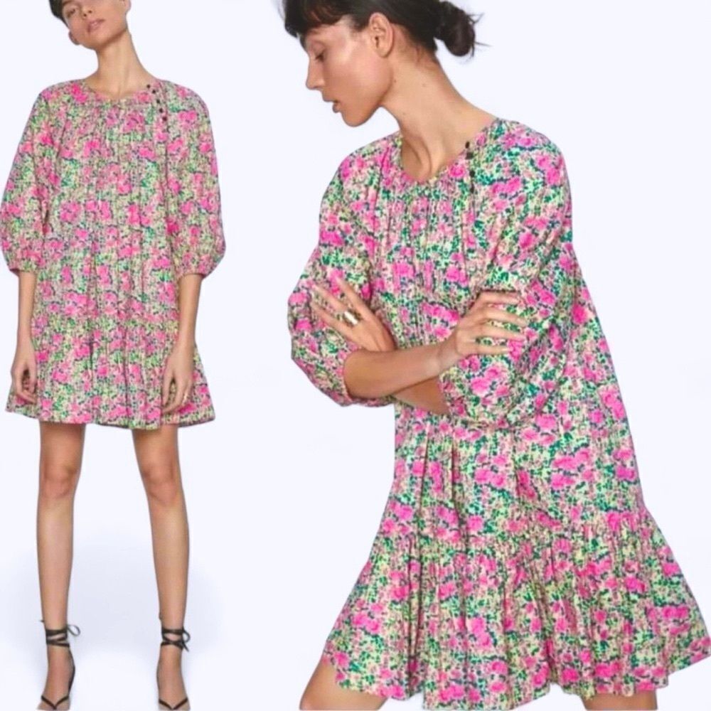 Zara Floral Mini Dress - Pink and Green